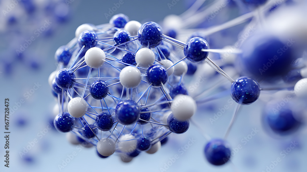 Poster blue and white sphere network structure - abstract design connection design - 3d illustration