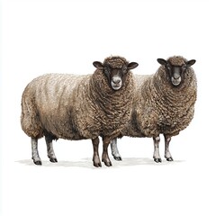 Fototapeta premium Two Sheep in Detailed Illustration , isolated on white background png