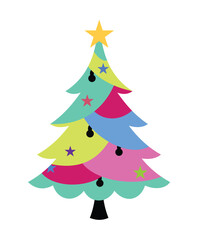 Colorful abstract Christmas tree vector illustration,Modern stylized holiday tree in flat design
