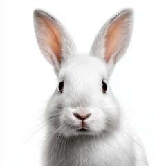 Obraz premium Close-up of a Fluffy White Rabbit , isolated on white background png