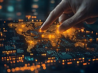 Glowing digital world map highlighting financial hotspots