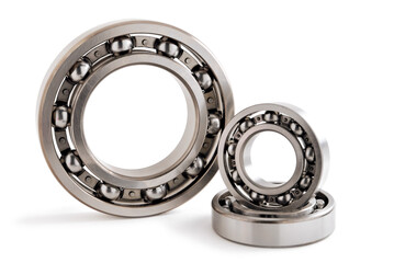 ball bearings close up on white background