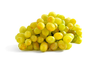 juicy bunches of green grapes on white background close-up