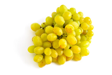 juicy bunches of green grapes on white background close-up