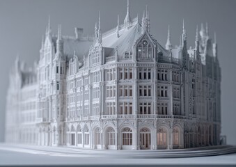 Detailed white model of an ornate building