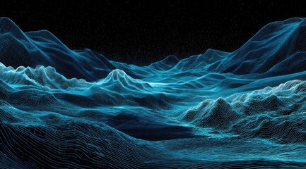 Abstract digital landscape.  Celestial, wireframe mountains