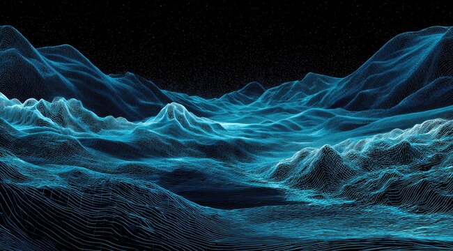 Abstract digital landscape.  Celestial, wireframe mountains