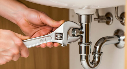 Tightening the P-Trap: Plumber Working Under Sink