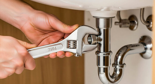 Tightening the P-Trap: Plumber Working Under Sink