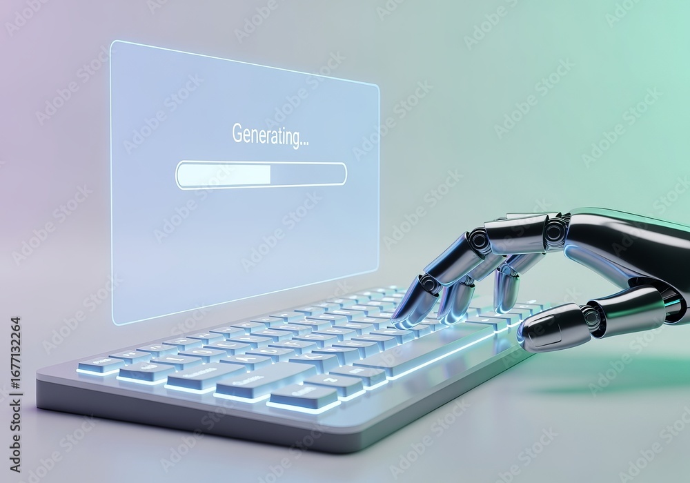Aufkleber robotic hand typing with progress bar on a digital keyboard