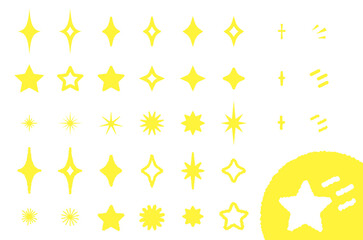 キラキラと光る星のパーツのイラストセット。黄色