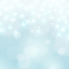 Abstract Vector Background with Sparkling Crosses, Bokeh Lights, and Subtle Glitter on a Light Blue Gradient