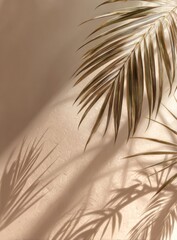Obraz premium Beige wall with palm fronds and shadows