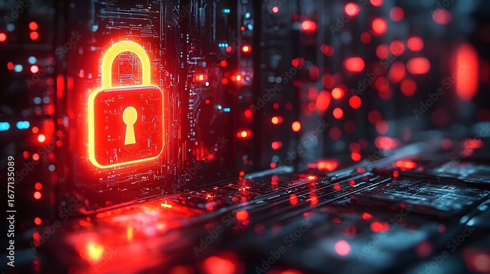 Poster cyber security alert biometric padlock denies hacker access