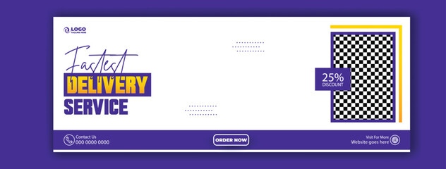 Modern delivery service advertisement with man holding package and discount offer