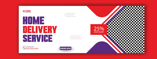 Modern home delivery service advertisement with discount offer and happy customer