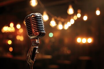 Vintage microphone in a dimly lit bar