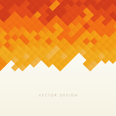 Vector Abstract Background with Orange and Yellow Square Pixel or Diamond Mosaic Pattern on Top, Forming a Wavy Edge