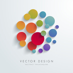 Vector Abstract Background or Design Element with Cluster of Colorful 3D Circles or Dots and Drop Shadows