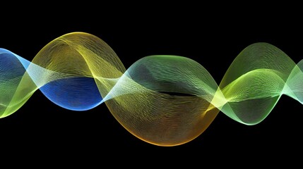 Colorful spectrum of light beams on dark background symbolizing data flow, technology, business growth and marketing. Abstract sharp edge lines in blue, green and yellow contrast.