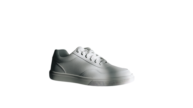 Illustration of a stylish white leather sneaker with laces, perfect for casual wear or sports activities, isolated on transparent background a modern design for a trendy and comfortable look - Powered by Adobe