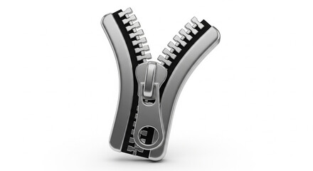 Obraz premium Partially Open Metal Zipper with Teeth on an Isolated transparent background