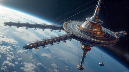 Massive Dome Structured Space Station in Orbit
