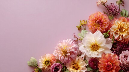 Soft pastel backdrop with isolated bold fall florals, intentional imbalance