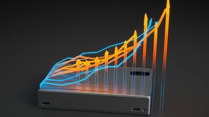 Abstract representation of a rising graph with vibrant arrows illustrating growth and progress - Powered by Adobe