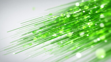 Overlapping translucent green rays with soft bokeh highlights on white background representing ecological data and modern technology themes