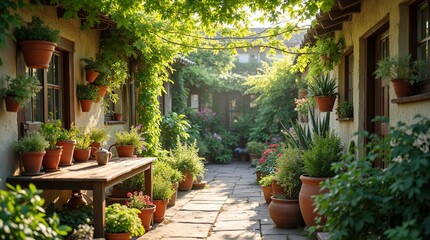 A cozy and modern interior home, featuring a lush variety of plants with a view of the sunny day and sky, captured in a bright and vibrant photo from inside.