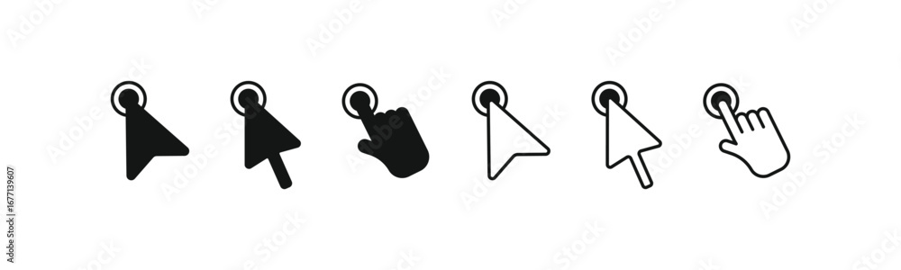 Poster a collection of mouse cursor and pointer vector icons. this simple and modern graphic set is perfect