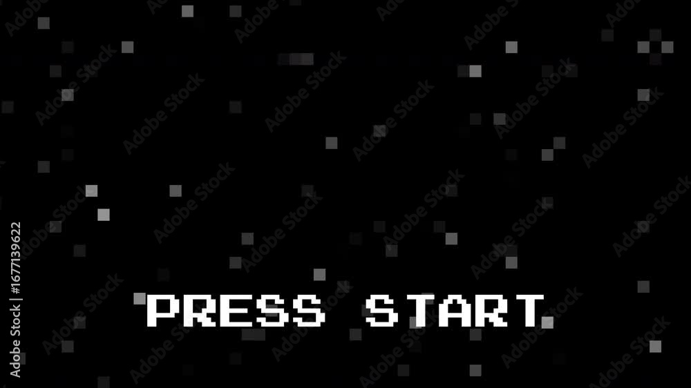 Fototapete retro press start pixel art screen featuring 8-bit game zoom animation. created for retro game asset