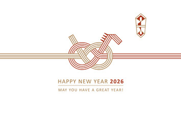 2026年午年年賀状　シンプルでおしゃれな馬の水引