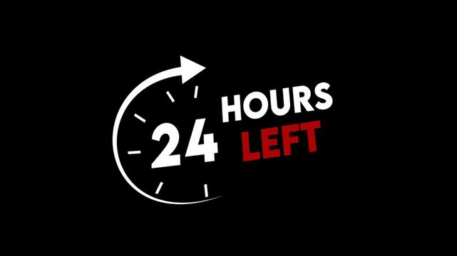 24 Hours Left Countdown Animation Video on Black Background | Limited Time Offer Clock Timer