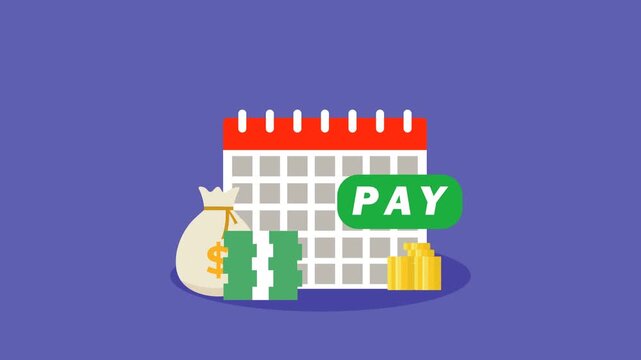Payday Reminder: Calendar with Money Bag, Cash Stacks, and Coins