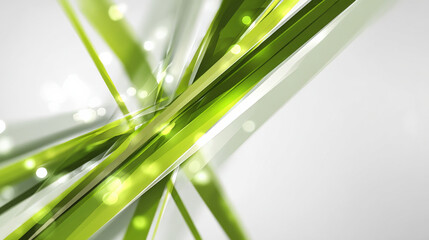 Overlapping translucent green rays with soft bokeh highlights on white background representing ecological data and modern technology themes