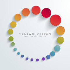 Vector Abstract Background or Infographic Design with Colorful 3D Circles Arranged in a Gradient Color Wheel Ring, with Drop Shadows