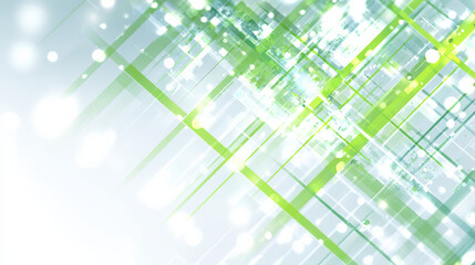 Overlapping translucent green rays with soft bokeh highlights on white background representing ecological data and modern technology themes