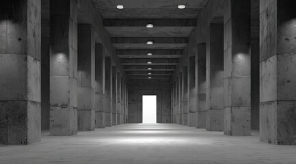 Gray concrete corridor, long perspective