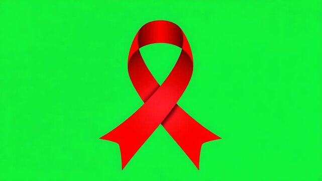 Red Awareness Ribbon on Green Background - Symbol of Support and Awareness