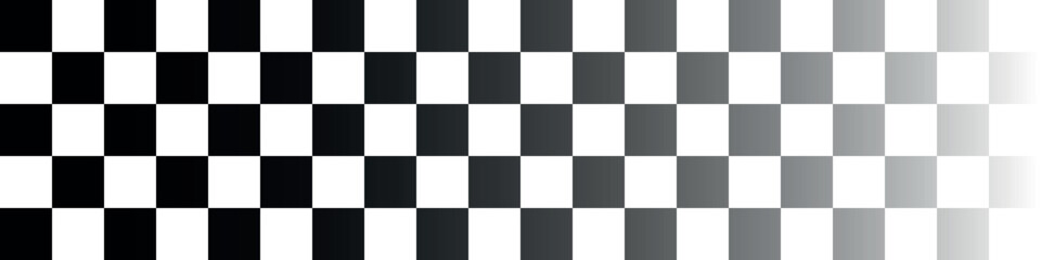 Checkered flag at the finish line of a race. Black and white checkered background. Straight flag with a fading gradient