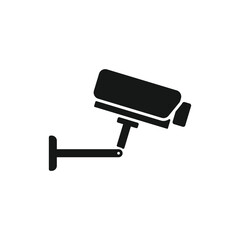 Modern black CCTV bullet camera icon. This scalable vector is perfect for security, digital protection, and smart home projects