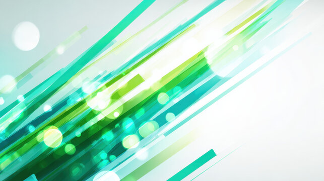 Overlapping translucent green rays with soft bokeh highlights on white background representing ecological data and modern technology themes