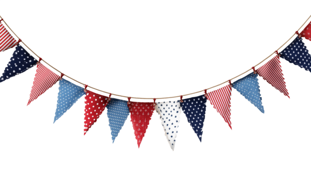 Colorful Fabric Bunting Garland with Stars and Stripes Pattern
