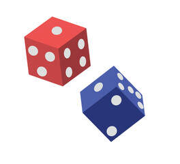 3d volumetric dice in red and blue with white dots