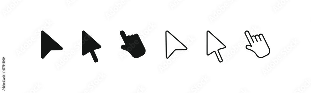 Poster interactive digital cursor icons. this versatile set of flat and outline vectors provides a clean vi