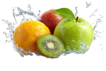 Fresh Fruit Splash: Apple, Orange, and Kiwi in Water