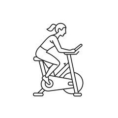 Illustration of woman exercising with stationary bike, cardio line icon, gym line icon, fitness icon, lifestyle icon 