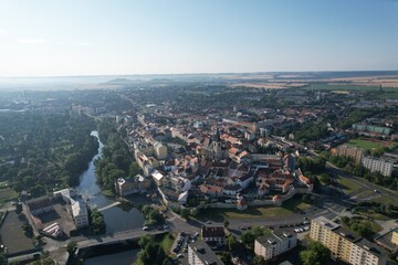 Louny historical town and city center aerial panorama, Ceske Stredohori,Bohemia Czech republic, old town square and streets landmark